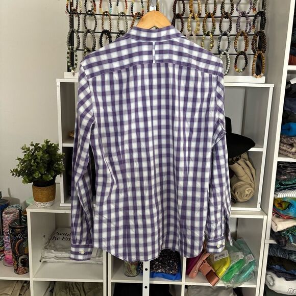 BANANA REPUBLIC Purple Checkered Men's button down shirt mens medium gingham - Picture 4 of 5